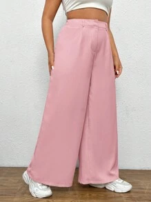 CovetEZ Plus Size Solid Color Casual Pants, Fashionable For Summer - Baby Pink - View 6