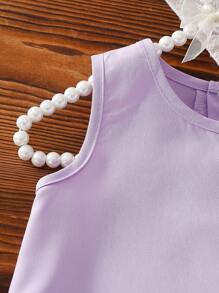SHEIN Vestido sin mangas de verano 2025 morado para niña con volante de tul en el bajo, look lindo - Púrpura malva - Ver 6