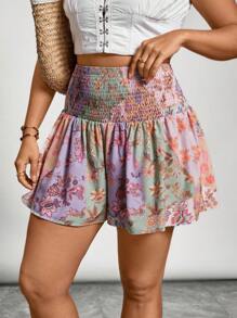 SHEIN VCAY Shorts plus size casuais com estampa floral e cintura ajustável com cordão, estilo boho country, para mulheres, ideais para férias. - Multicolorido - Ver 7