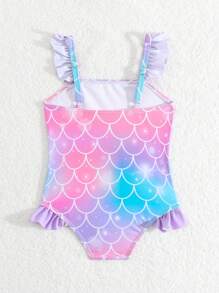 SHEIN Baby Girl Printed One-Piece Swimsuit With Ruffles, No Edges Lock - Multicolor - View 2