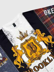 ROMWE MEN Prep Men's Jersey Casual Colorblock Plaid Printed Short Sleeve T-Shirt, Summer - Multicolor - View 3