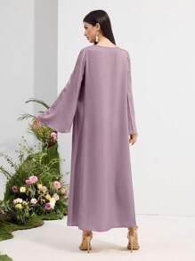 Al Najma Women's Elegant Rhinestone Embellished Bell Sleeve Arabic Style Dress, Modest