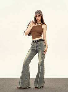 Rina Fox Women Solid Color Sleeveless Crop Top - Brown - View 2