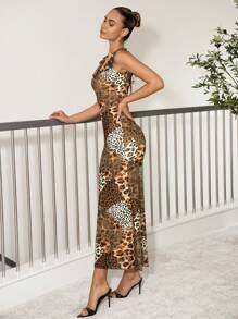 SHEIN Clasi 女士豹纹连衣裙，节日风格，春/夏 - 軍綠色 - 查看 4