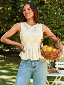 SHEIN VCAY Women's Summer Casual Solid Color Cutout Ruffle Hem Backless Tank Top,Music Festival,Streetwear,Tropical,Wedding Guest Top Women,Birthday Top For Women,Graduation Top,Concert Women,Beach