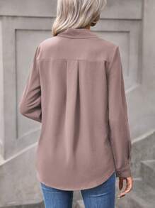 EMERY ROSE Women's Solid Color Long Sleeve Minimalist Fashion Shirt, Summer Fall Cloth For Women - Dusty Pink - View 2