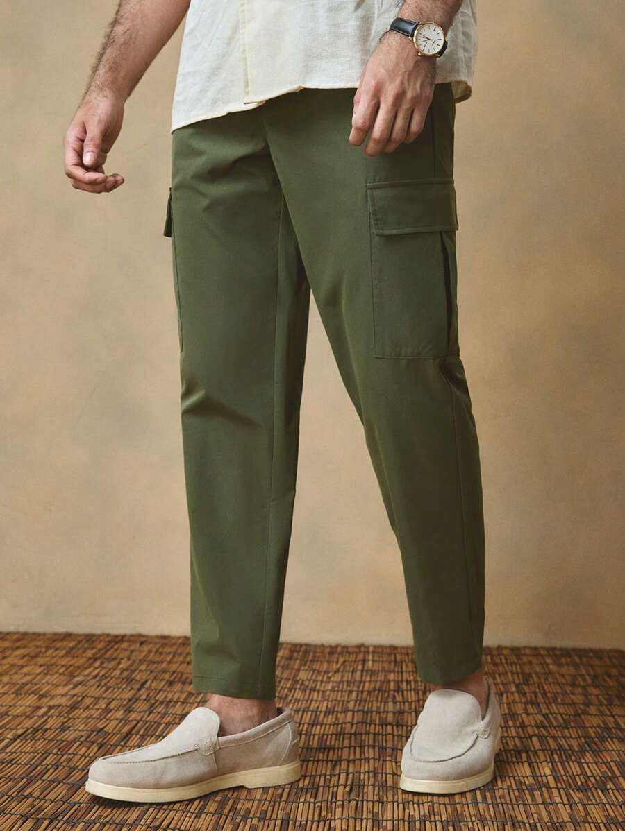 Manfinity VCAY Pantalones cargo de algodón con corte recto y color liso, adecuados para uso diario