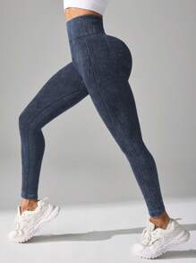 Easithlete Women High Waist Casual Fitness Sports Leggings Yoga Pants - Blue - View 5