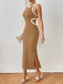 SHEIN PETITE 撞色绑带镂空开叉夏季连衣裙