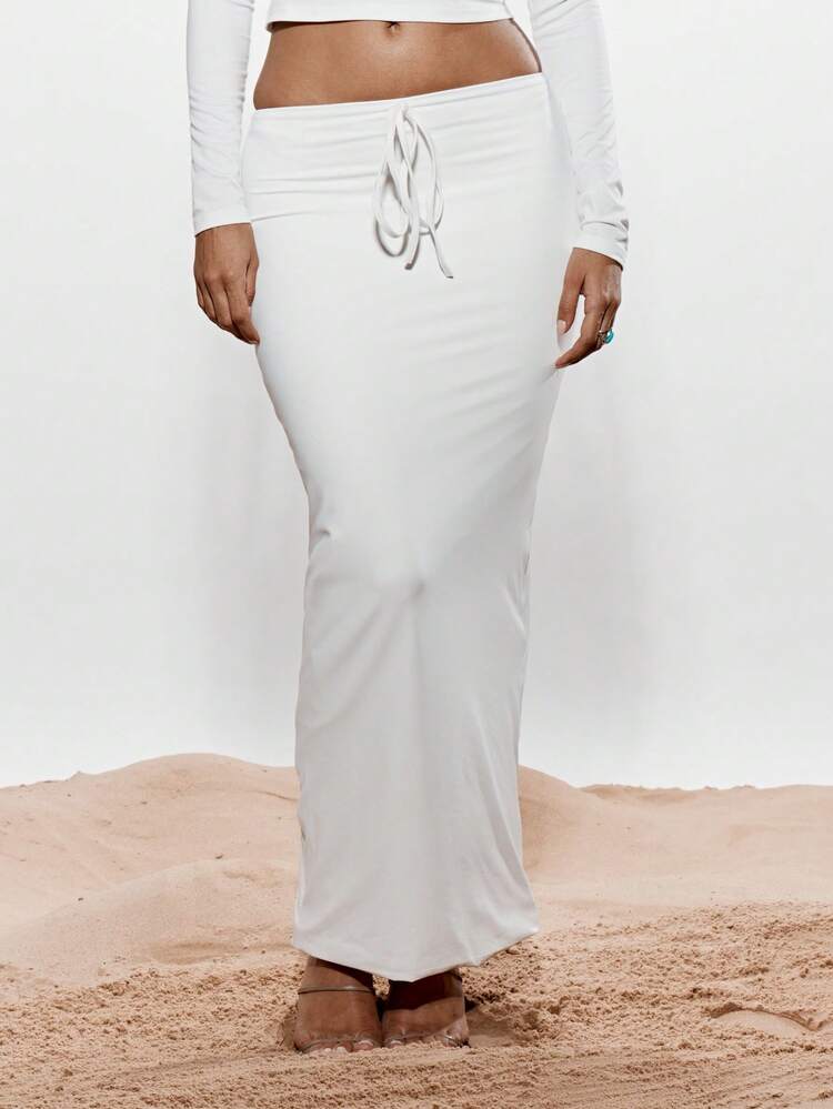 KIZN ドロー弦ウェスト ジャージー マキシ スカート フロア丈 カジュアル ビーチ カバーアップ リゾートウェア バケーション エッセンシャル サマーラウンジウェア コンフォートストレッチ