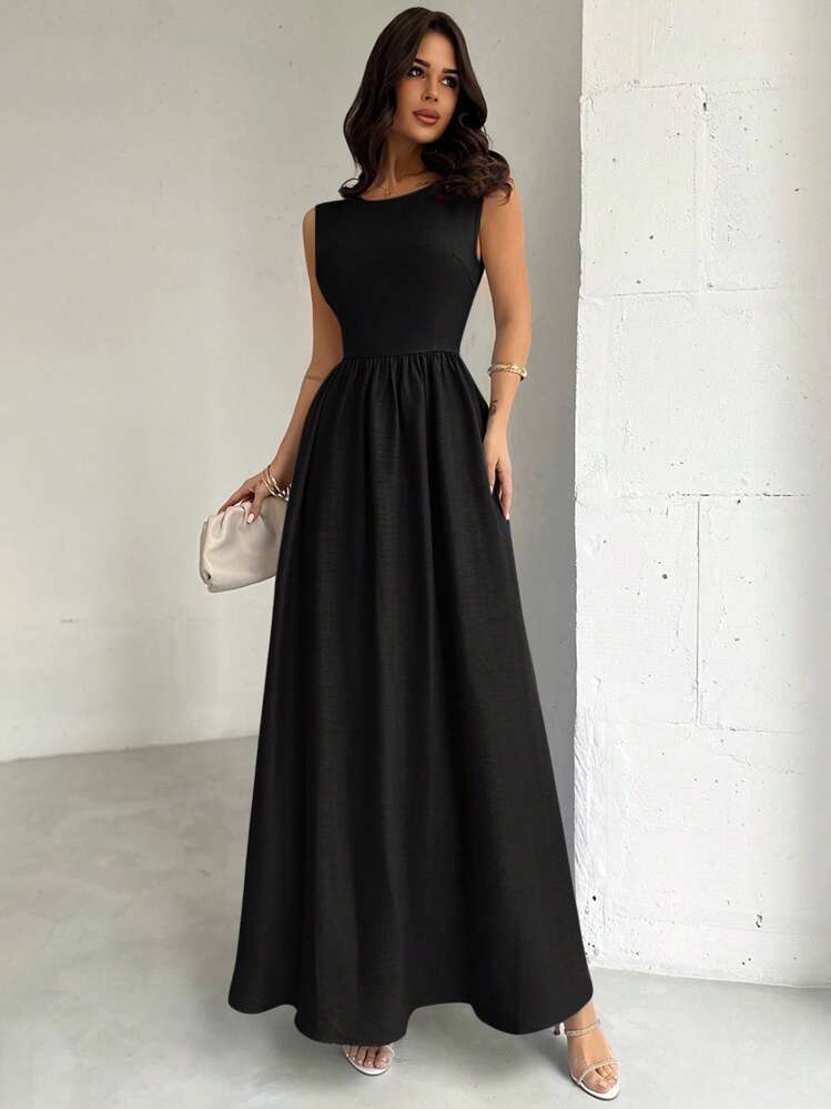 Firerie Women's Fitted Waist A-Line Long Dress, Blue Color, Versatile For Valentine's Day, Concerts, Performances, Dates, Parties, Weddings, Sexy, Elegant, Commuting, Back To School, Vacation, Beach, Romantic,Summer Dresses For Women Dresses For Wedding Event - Black - View 4
