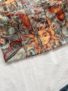 Soleia 女士彩色复古太阳印花短款吊带背心，非常适合度假 - 彩色 - 查看 6