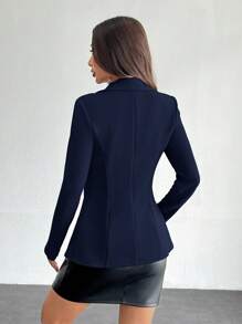 SHEIN PETITE Blazer de solapa con un solo botón para uso en la oficina para mujeres