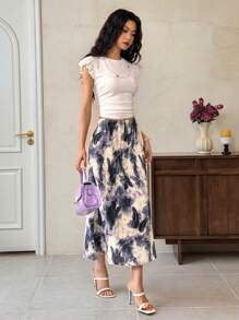 EastFlair 女士度假风格蝴蝶扎染印花弹性腰部 A 字裙 - 彩色 - 查看 5