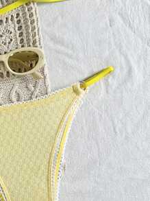 SHEIN Swim Women's Hollow Texture Fabric Yellow Bikini Set, Summer Beach Vacation - Yellow - View 4