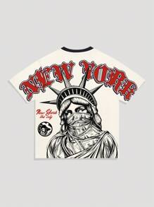 ROMWE MEN Street Life 男士高街复古风格圆领 T 恤，适合休闲日常穿着，春夏季 - 彩色 - 查看 1