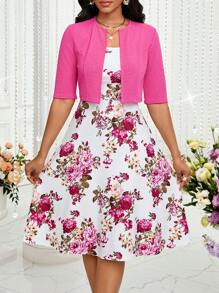 SHEIN Lady 春夏浪漫亮色轻熟优雅长裙短外套两件套夏季套装 - 彩色 - 查看 3