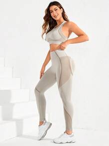 Seamluxe SHEIN Sport Nahtloses, hochdehnbares Rückenträger-Sport-Set, Trainingsset, Trainingsset für Frauen, Leggings-Set für Frauen, Fitnessoutfit für Frauen