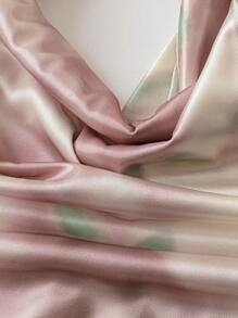 INAWLY Women's Tie-Dye Print Ruffled V-Neck Comfortable Blouse With Neck Tie - Baby Pink - View 3