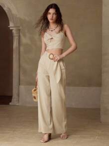 MOTF PREMIUM TWIST CUT OUT CAMI TOP - Apricot - View 5