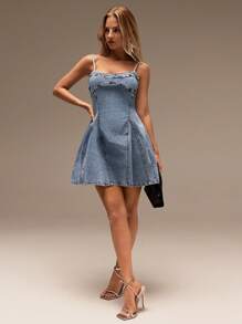 Forever 21 女士休闲腰部抽绳牛仔无袖连衣裙，夏季