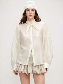 Arave Blusa blanca minimalista y elegante con diseño de lazo francés, para la temporada de primavera, de estilo único