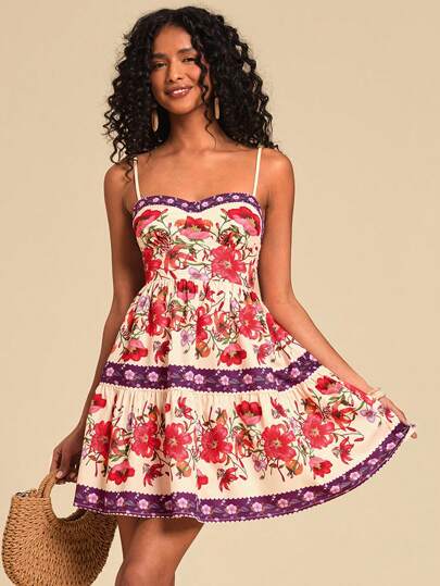 Travachic 休闲度假花卉印花细肩带连衣裙、女士夏季服装、女士沙滩装、女士西装、女士音乐会服装、波西米亚风、狂欢服装、热带度假、节日、女士浪漫夏季连衣裙、女士波西米亚风连衣裙、女士热带连衣裙、女士连衣裙、度假新品女士连衣裙、女士度假服装