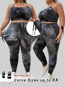 SHEIN CURVE+ 2 Pieces/Set Of Tie Dye Vest And Pants For Plus Size Women, Random Tie Dye Pattern, Random Tie Dye Two Pieces Set - Multicolor - View 1