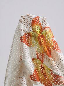 SHEIN Swim Women Elegant Resort Style Lily Flower Knitted Cover Up Dress, Wedding Season, Summer Beach Vacation - White - View 5