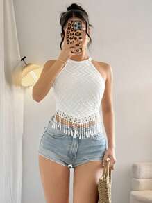 Islaluna Vrouwen Vrijetijdsvakantie Fringe Textuur Asymmetrische Zoom Camisole