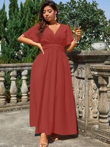 Cravure Vestido largo de unicolor estilizador de cintura, para el atuendo de mujeres de talla grande para Navidad - Color caoba - Ver 4