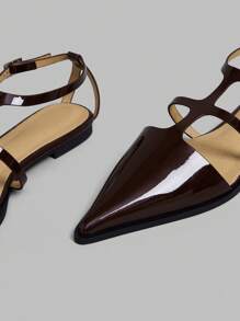 Ontre Fashionable Commuting T-Strap Pointed Toe Mary Jane Flat Shoes - Coffee Brown - View 3