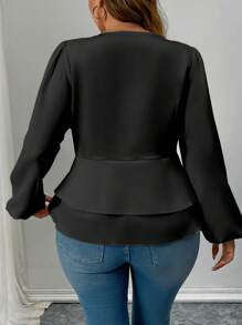 Celure Camicetta elegante e semplice da donna taglie forti, scollo a V, incrocio sul davanti, maniche a palloncino, vita stretta, adatta per primavera/autunno
