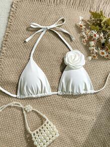 Soleia Beach Vacation Outfits Swimwear Women Swimsuit Summer Beach Outfits For Woman Vacation Outfits Woman  Rave Biquíni White Swimsuit Plus Size Women's Vacation Beach 3D Flower Decor Halter Bikini Top Burkini Swimsuit Going Out Tops Women - White - View 1