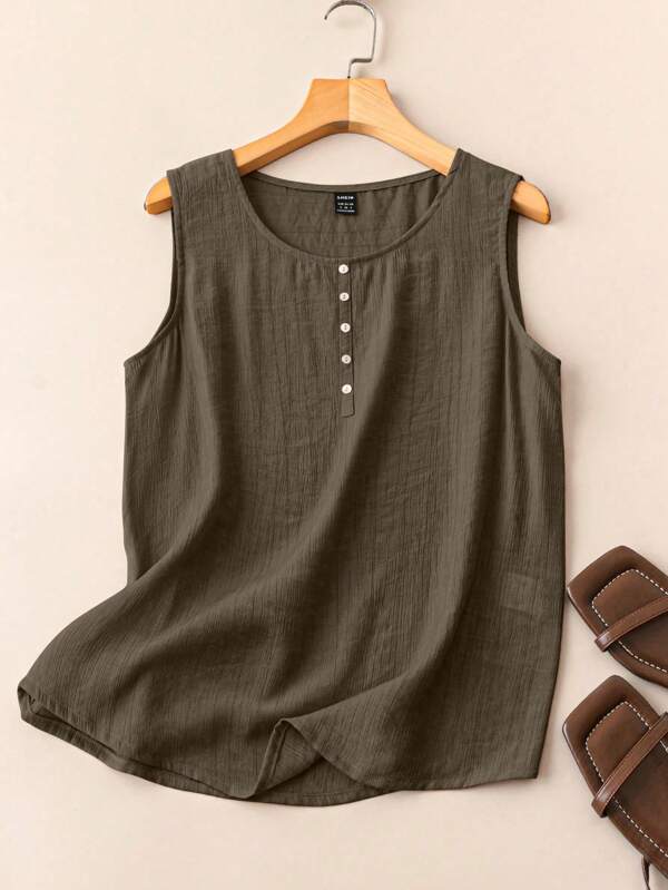 SHEIN JORESS Women Solid Color Round Neck Sleeveless Casual Tank Top, Summer