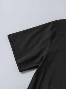 SHEIN 2pcs/Set Teen Boy Black T-Shirt And White Casual Pants Outfit Summer Holiday - Army Green - View 4