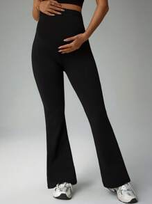 SHEIN 孕妇黑色修身喇叭裤，户外休闲瑜伽运动裤 - 黑色 - 查看 5