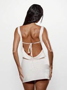 KIZN Đầm ngắn Satin Cowl Back Không tay Dự tiệc Buổi tối Câu lạc bộ Đêm Đi chơi Đầm ngắn Ôm sát Ngày lễ Đám cưới Khách dự tiệc Đặc biệt - Màu be - Xem 2