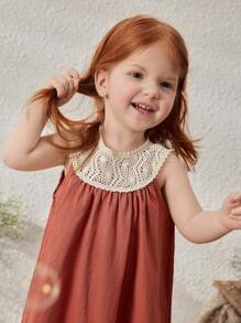 Blossori 女婴圆领无袖砖红色连衣裙，春夏 - 棕色 - 查看 4
