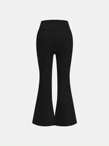 SHEIN 2 条装 女童黑蓝色喇叭裤 高腰高弹力经典百搭休闲跑步运动长裤