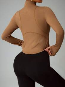SHEIN 女士简约时尚运动夹克适合夏季 - 卡其色 - 查看 2
