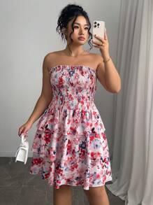 Elenzga Váy xếp lớp in hoa lãng mạn thanh lịch cỡ lớn cho nữ mùa hè - Nhiều màu - Xem 6