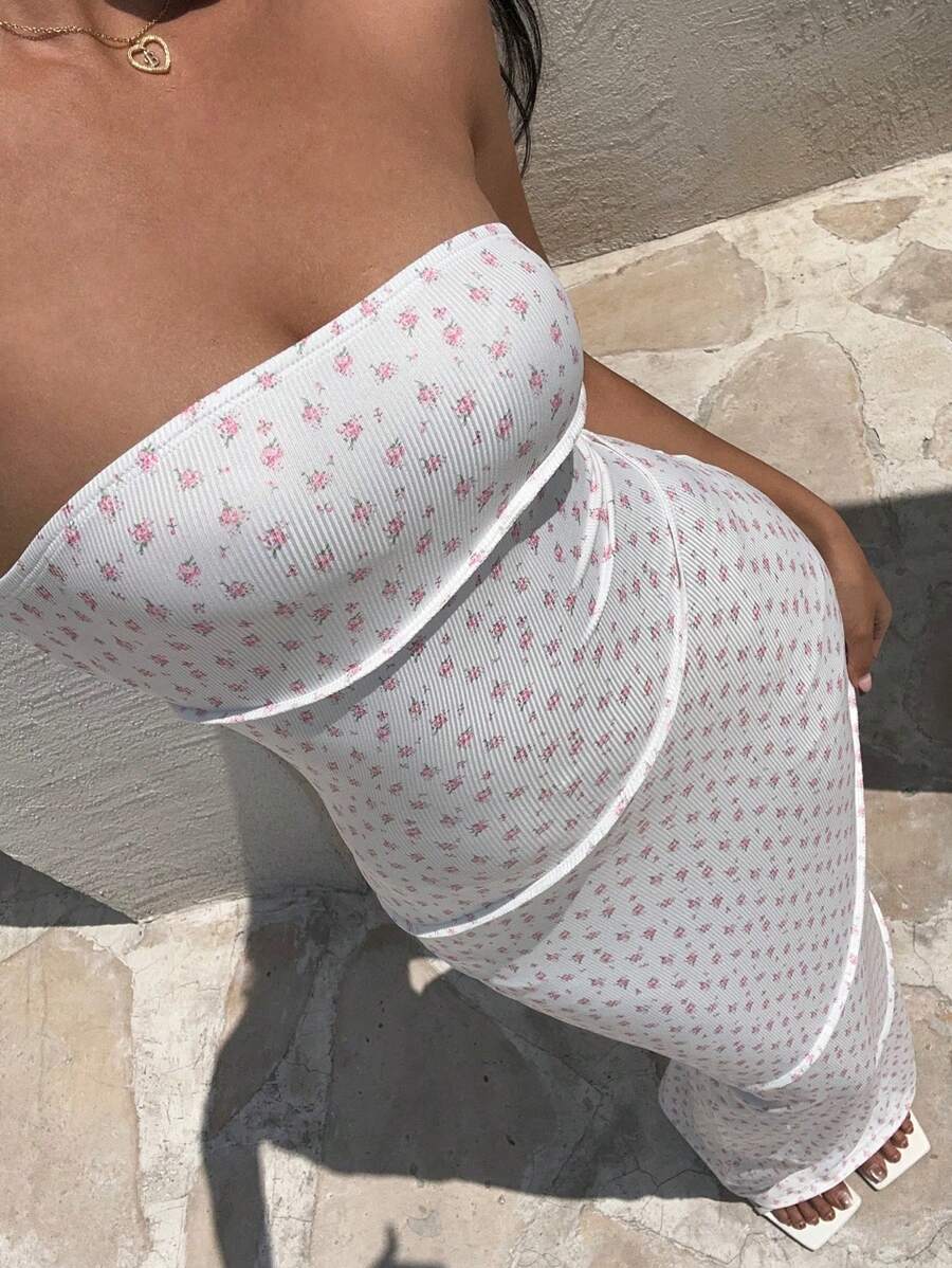 Aloruh 女士性感优雅碎花修身紧身长裙女式夏季连衣裙度假装女士沙滩装