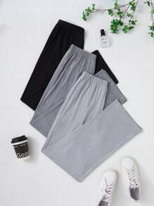 SHEIN 3-Piece Women's Simple Loose Straight Pajama Pants Sleepwear Set, Fall Winter Clothes