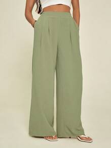 SHEIN Tall Women's Basic Holiday Wide-Leg Trousers, Suitable For Summer, Light And Comfortable, Suitable For Vacation