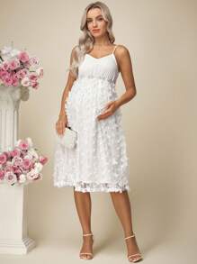 SHEIN White Elegant Maternity Summer Wedding Dress,Solid Color Sleeveless Classy Pregnant Midi Dresses For Women - White - View 4