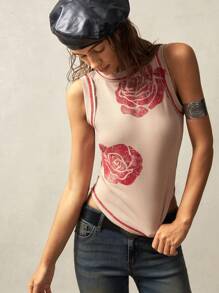 Bohemela Women's Western-Inspired Print Fitted Knit Tank Top, Summer