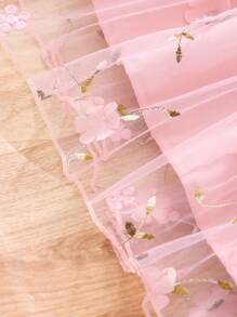 Tween Girls' Pink Floral Embroidered Mesh Summer Elegant Camisole Dress,Holiday,Summer,Travel - Dusty Pink - View 4