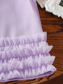 SHEIN Vestido sin mangas de verano 2025 morado para niña con volante de tul en el bajo, look lindo - Púrpura malva - Ver 3