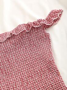SHEIN Sweetro Women's Sweet Plaid Mini Dress, Street Style - Red - View 3